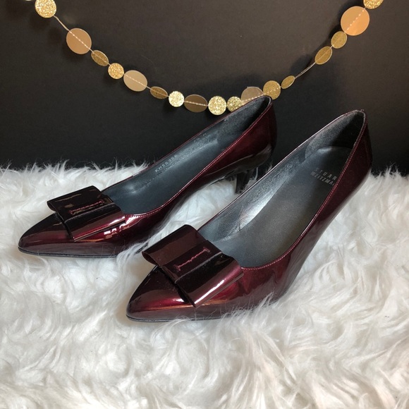 Stuart Weitzman Shoes - Stuart Weitzman Burgundy Patent Leather Bow Heels